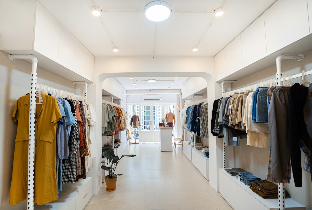 Clothing rails in a boutique, illustrating independent retail